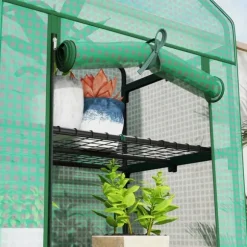 Folieväxthus 69x49x193 cm med rullport & hyllor, grönt