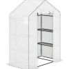 Folieväxthus 143x74x190 cm med rullport, fönster & hyllor, vitt