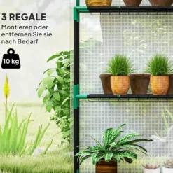 Folieväxthus 143x74x190 cm med rullport, fönster & hyllor, vitt