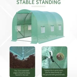 Folieväxthus 395x195x190 cm, rundbåge, 6 nätfönster – odlingstunnel