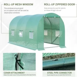 Folieväxthus 395x195x190 cm, rundbåge, 6 nätfönster – odlingstunnel