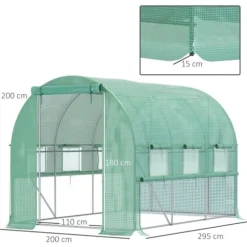 Folieväxthus 2,95x2x2 m, gåbart, 6 fönster, UV-skydd – för trädgårdsodling