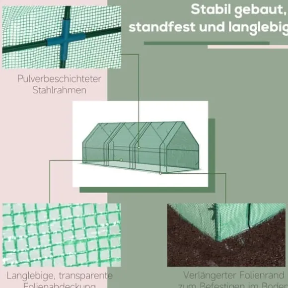 Folieväxthus/drivbänk 270x90x90 cm, grön – för tomater & plantor