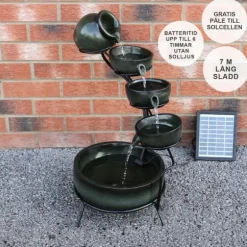 Fontän Rinnande Skålar med Solcell - Grön | Trädgård Dekoration