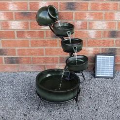 Fontän Rinnande Skålar med Solcell - Grön | Trädgård Dekoration