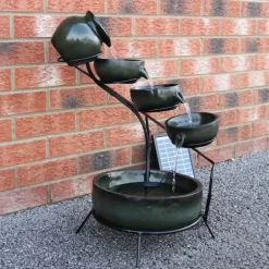 Fontän Rinnande Skålar med Solcell - Grön | Trädgård Dekoration