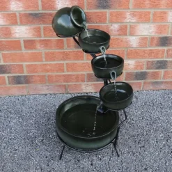 Fontän Rinnande Skålar med Solcell - Grön | Trädgård Dekoration