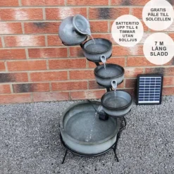 Fontän Rinnande Skålar med Solcell - Grå | Trädgård Dekoration