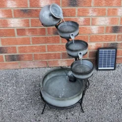 Fontän Rinnande Skålar med Solcell - Grå | Trädgård Dekoration