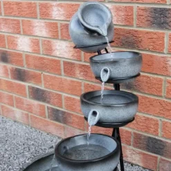 Fontän Rinnande Skålar med Solcell - Grå | Trädgård Dekoration