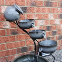 Fontän Rinnande Skålar med Solcell - Grå | Trädgård Dekoration