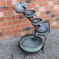 Fontän Rinnande Skålar med Solcell - Grå | Trädgård Dekoration