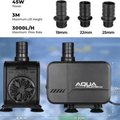 Fontänpump - Nedsänkbar vattenpump - 45 W - 3000 L/h - 2,3 m kabel - 3 munstycken - Mörkgrå