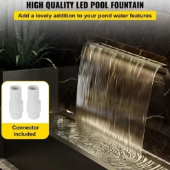 Färgglad LED-vattenfall för pool i rostfritt stål, mått 120x11,5x8 cm.