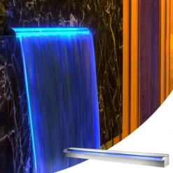 Färgglad LED-vattenfall för pool i rostfritt stål, mått 120x11,5x8 cm.