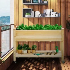 Förhöjd planteringsbädd, 121×60×84 cm, Naturalfärgad