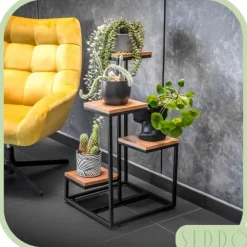 Fristående blomställning för blommor och växter, 4 nivåer, metall, rustik, 76 cm