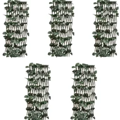 Förlängningsbart spaljéstaket i pil med konstlöv - Trädgårdsstaket | Storlek: 180x60 cm | Färg: Naturlig pil