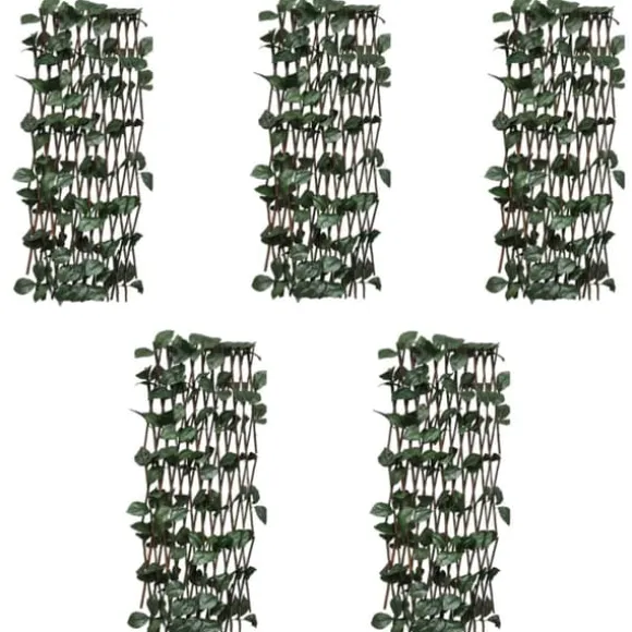 Förlängningsbart spaljéstaket i pil med konstlöv - Trädgårdsstaket | Storlek: 180x60 cm | Färg: Naturlig pil