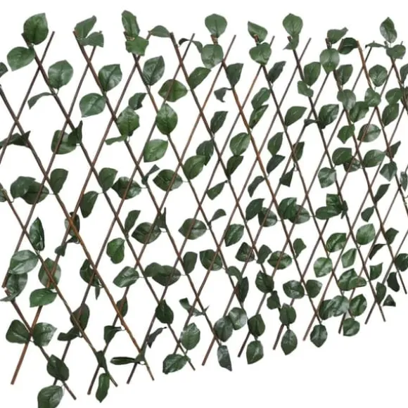 Förlängningsbart spaljéstaket i pil med konstlöv - Trädgårdsstaket | Storlek: 180x60 cm | Färg: Naturlig pil