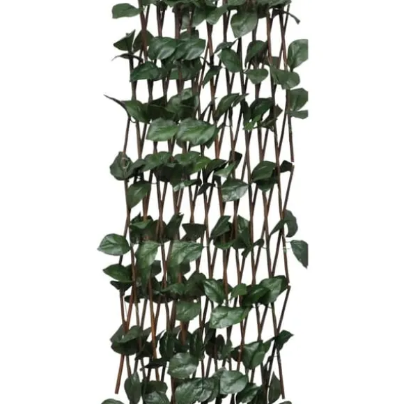 Förlängningsbart spaljéstaket i pil med konstlöv - Trädgårdsstaket | Storlek: 180x60 cm | Färg: Naturlig pil