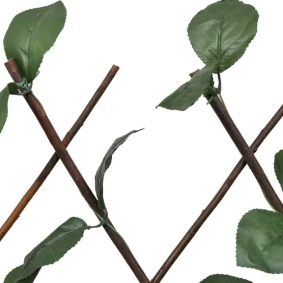 Förlängningsbart spaljéstaket i pil med konstlöv - Trädgårdsstaket | Storlek: 180x60 cm | Färg: Naturlig pil