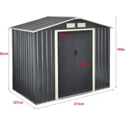 Förråd Redskapsbod 213x127x185 cm galvaniserad stålskiva mörkgrå 4 m³ [en.casa]