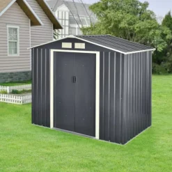 Förråd Redskapsbod 213x127x185 cm galvaniserad stålskiva mörkgrå 4 m³ [en.casa]