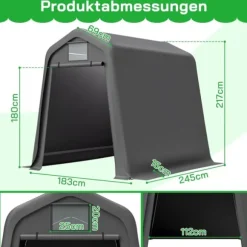 Förråd, Vattentätt PE-material, Rullportdesign,245x183x217cm