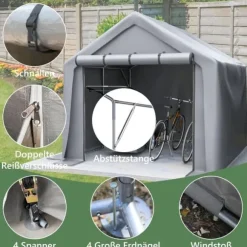 Förråd 244x241x217 cm, cykelgarage, trädgårdsskjul, verktygsskjul, lagerzelt, mörkgrå