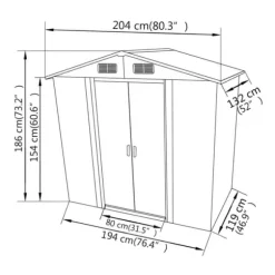Förvaringsbod i galvaniserad metall - Uteförråd för redskap | Färg: Grå | Storlek: 204x132x186 cm