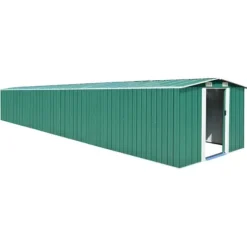 Förvaringsskjul i galvaniserat stål - Hållbart trädgårdsskjul | Färg: Grön | Storlek: 257x779x181 cm