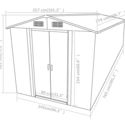 Förvaringsskjul i galvaniserat stål - Hållbart trädgårdsskjul | Färg: Grön | Storlek: 257x779x181 cm