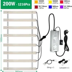 Fullspektrum LED-växtlampa, dimbar, aluminium + PC,200W