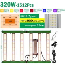 Fullspektrum LED-växtljus, 400W effekt, 1936 LED-konfiguration,320W