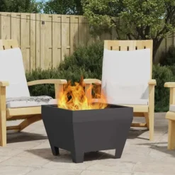 Fyrkantig vedeldad eldstad i stål - Modern utomhusvärmare | Färg: Svart | Storlek: 50x50x30 cm