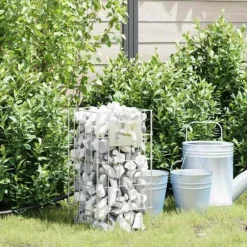 Gabion Säule med Vattenkran 50x25x25 cm - Rostfritt Stål | Färg: Silver | Storlek: 50x25x25 cm