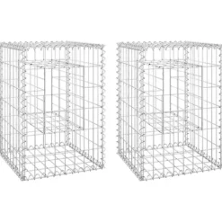 Gabionkorgar 2 st stolpformade - Dekorativa trädgårdskorgar | Storlek: 40x40x60 cm | Färg: Järn