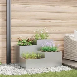 Galvaniserad planteringslåda för utomhusbruk | Storlek: 100x100x60 cm | Färg: Silver