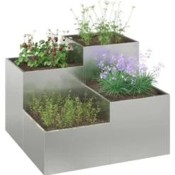 Galvaniserad planteringslåda för utomhusbruk | Storlek: 100x100x60 cm | Färg: Silver