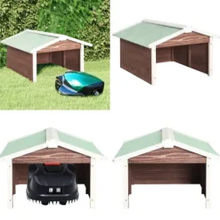 Garage för robotgräsklippare 72x87x50 cm mocca och vit granträ - Hus Till Robotgräsklippare - Garage Till Robotgräsklippare - Home & Living