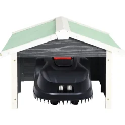 Garage för robotgräsklippare 72x87x50 cm grå och vit granträ