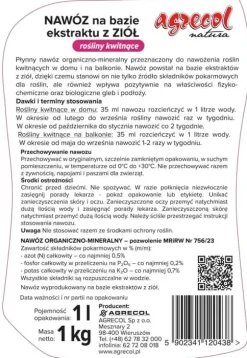 Gödselmedel baserat på örtextrakt för blommande växter 1 l Agrecol