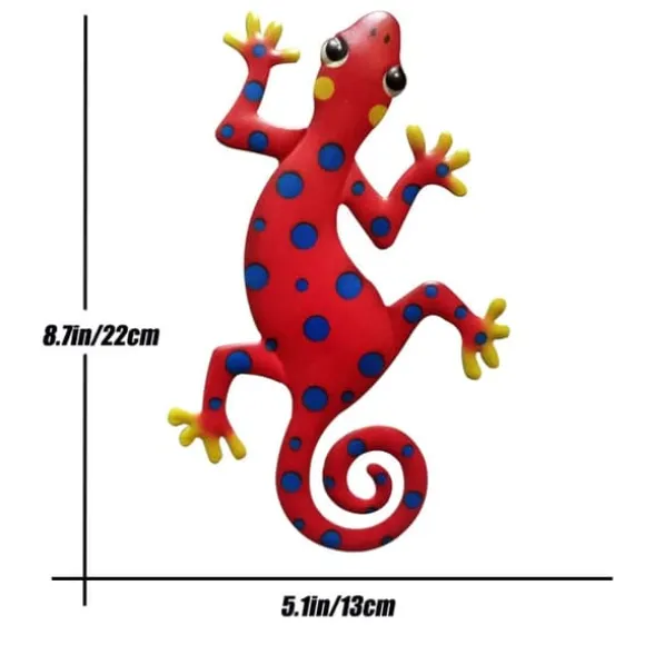 Gecko Ödla Väggdekor Trädgård prydnad 13x22cm - Röd/Blå