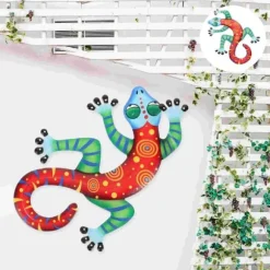 Gecko Ödla Väggdekor Trädgård prydnad 14x21.8x0.8cm - Gul