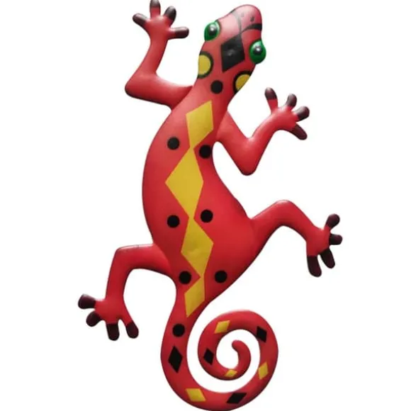 Gecko Ödla Väggdekor Trädgård prydnad 13x22cm - Röd