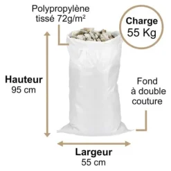 Gecosac - 119P72-L10 - 10 Stenarbetssäckar, Arbetssäck, Trädgårdsavfall, Sand 55 x 95 cm 55Kg Återanvändbar