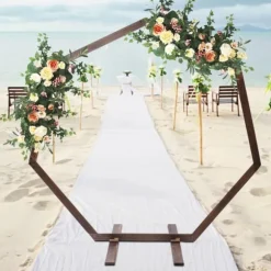 Geometrisk bröllopsbåge i trä - Bakgrundsstativ - Retro stil - Polerad yta - Längd 2,24 m - Höjd 2,19 m - Storlek M - Brun