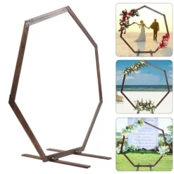 Geometrisk bröllopsbåge i trä - Bakgrundsstativ - Retro stil - Polerad yta - Längd 2,24 m - Höjd 2,19 m - Storlek M - Brun