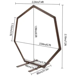 Geometrisk bröllopsbåge i trä - Bakgrundsstativ - Retro stil - Polerad yta - Längd 2,24 m - Höjd 2,19 m - Storlek M - Brun
